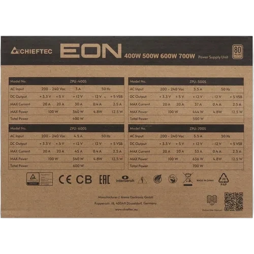 Блок питания Chieftec 400W Eon Black (ZPU-400S)