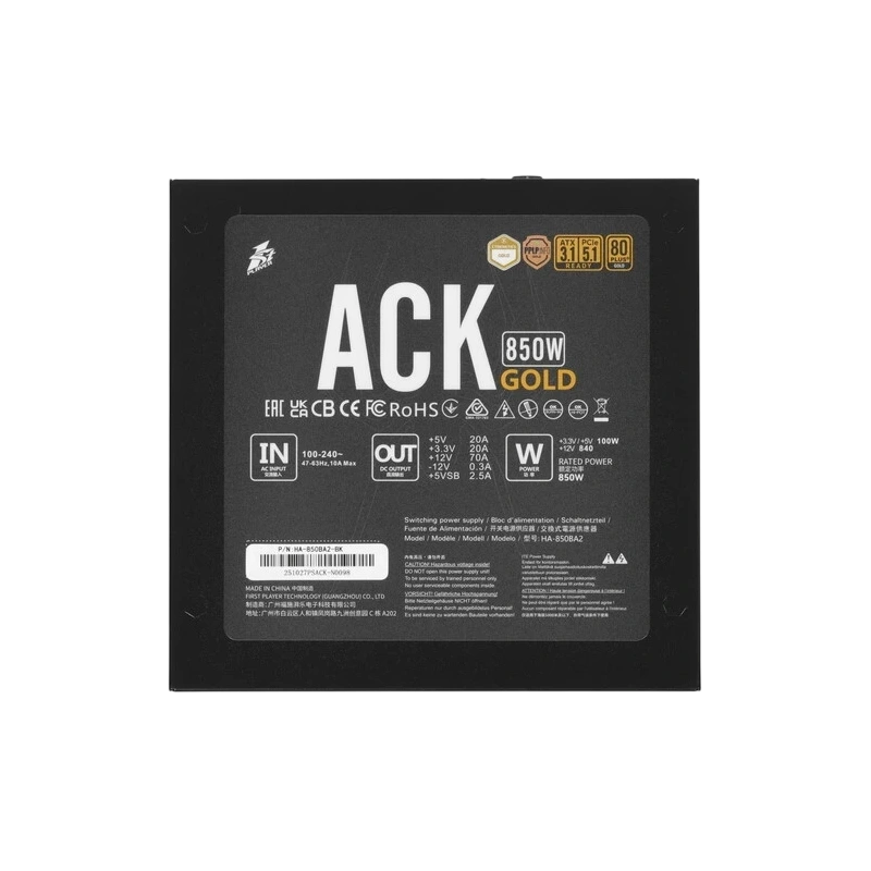 Блок питания 1STPLAYER 850W ACK GOLD Black (HA-850BA2-BK) 16 Pin (PCIe 5.0 Connector Cable Details)
