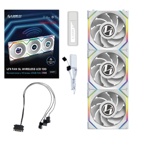 Комплект вентиляторов для корпуса Lian Li UNI FAN SL WIRELESS LCD 120 Reverse Blade ARGB White (G99.12RSLLCD1W3W.R0) документация, набор кабелей