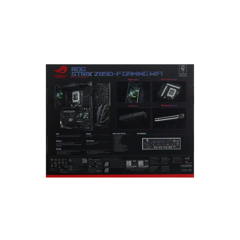Материнская плата ASUS ROG STRIX Z890-F GAMING WIFI (90MB1I40-M0EAY0) 2 x кабель SATA, антенна WiFi, брелок, документация, комплект наклеек, стяжки для кабелей