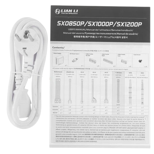 Блок питания Lian Li 1000W SX1000P White (G9P.SX1000P.W000.RU) 16 Pin (PCIe 5.1 Connector Cable Details) документация, кабельные стяжки, комплект кабелей, комплект крепежа