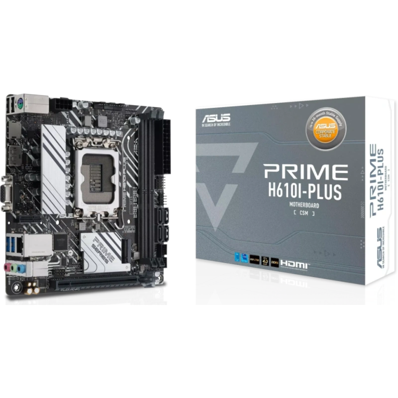 Материнская плата ASUS PRIME H610I-PLUS-CSM (90MB1GB0-M0EAYC) 2 x кабель SATA, документация, задняя планка, скоба для вертикальной фиксации M.2 накопителя