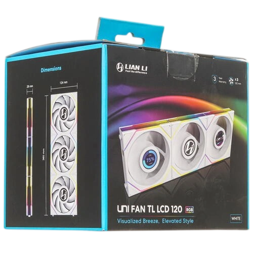 Комплект вентиляторов для корпуса Lian Li UNI FAN TL LCD 120 ARGB White (G99.12TLLCD3W.R0) кабель контроллера 7 pin, комплект крепежа