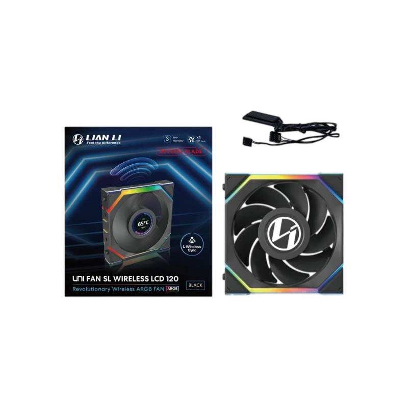 Вентилятор для корпуса Lian Li UNI FAN SL WIRELESS LCD 120 Reverse Blade ARGB Black (G99.12RSLLCD1W1B.R0) документация, набор кабелей