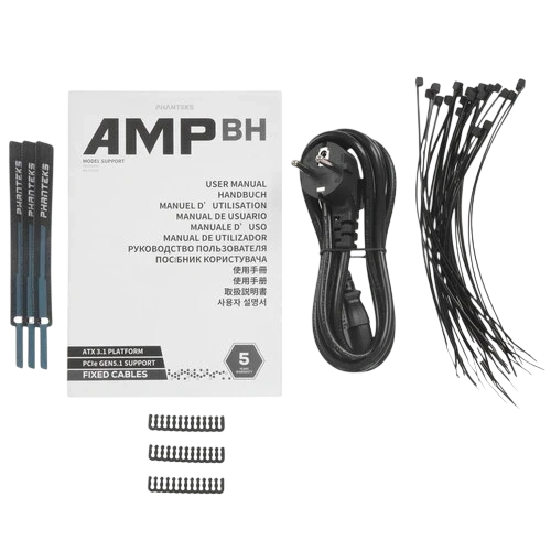 Блок питания PHANTEKS 650W AMP BH Black (PH-P650B_BK01) документация, кабельные стяжки, комплект крепежа