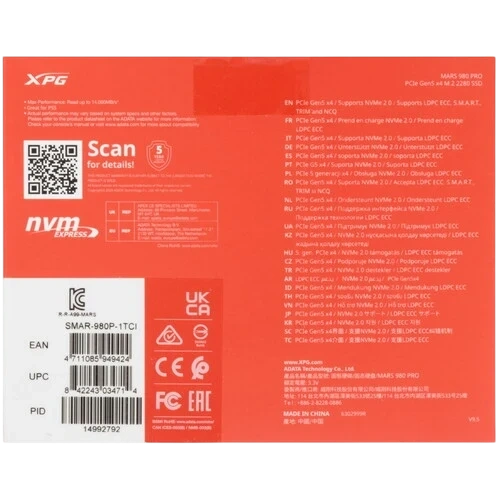 Твердотельный накопитель ADATA XPG 1000 Gb MARS 980 PRO (SMAR-980P-1TCI) BOX