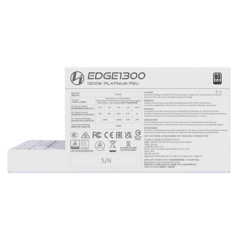 Блок питания Lian Li 1300W EG1300 White (G9P.EG1300.WE00.RU) 16 Pin (PCIe 5.1 Connector Cable Details)
