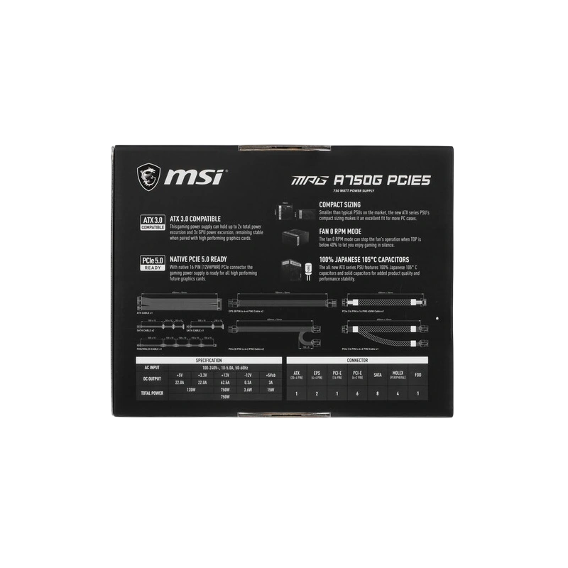 Блок питания MSI 750W MPG A750G (306-7ZP7A11-CE0) 16 Pin (PCIe 5.0 Connector Cable Details)