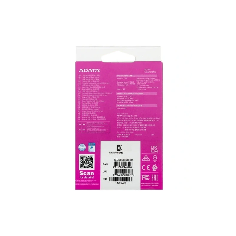 Внешний SSD ADATA XPG 500 Gb (SC750-500G-CCBK) BOX