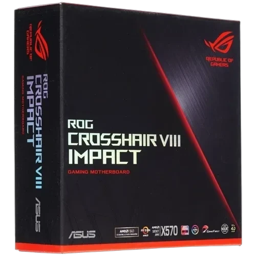 Материнская плата ASUS ROG CROSSHAIR VIII IMPACT 4 x кабель SATA, антенна Wi-Fi, диск с ПО, модуль SO-DIMM.2, удлинитель для ARGB, удлинитель для RGB