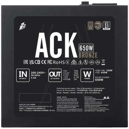 Блок питания 1STPLAYER 650W ACK BRONZE Black (HA-650AA2) 16 Pin (PCIe 5.0 Connector Cable Details)