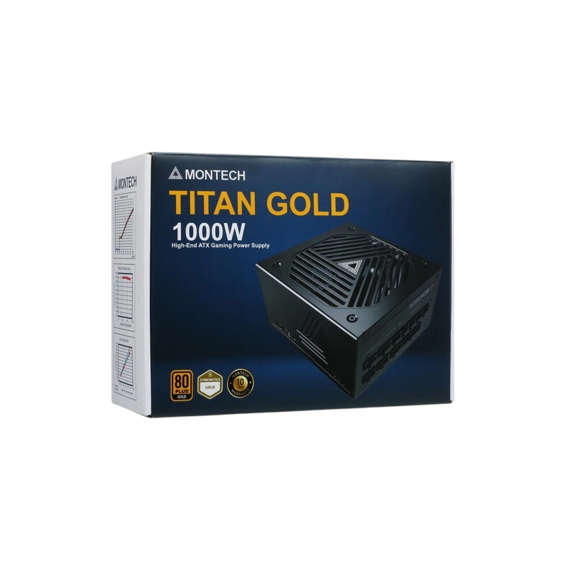 Блок питания Montech 1000W TITAN GOLD Black (TIS0125) 16 Pin (PCIe 5.0 Connector Cable Details) документация, комплект кабелей, чехол
