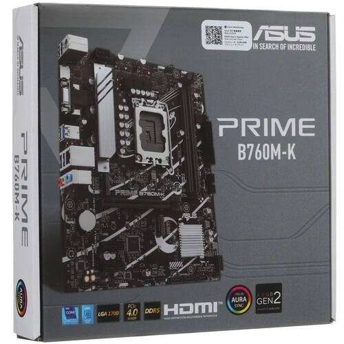 Материнская плата ASUS PRIME B760M-K (90MB1FI0-M1EAY0) 2 x кабель SATA, документация, задняя планка
