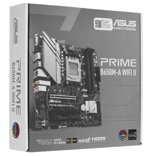 Материнская плата ASUS PRIME B650M-A WIFI II (90MB1EG0-M0EAY0) 2 x кабель SATA, антенна Wi-Fi, документация, задняя планка, крепеж для разъема M.2