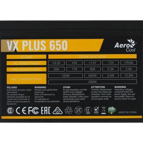 Блок питания Aerocool 650W VX-650 PLUS