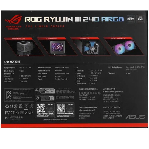 Система жидкостного охлаждения для процессора ASUS ROG RYUJIN III 240 ARGB Black (90RC00K1-M0UAY0)