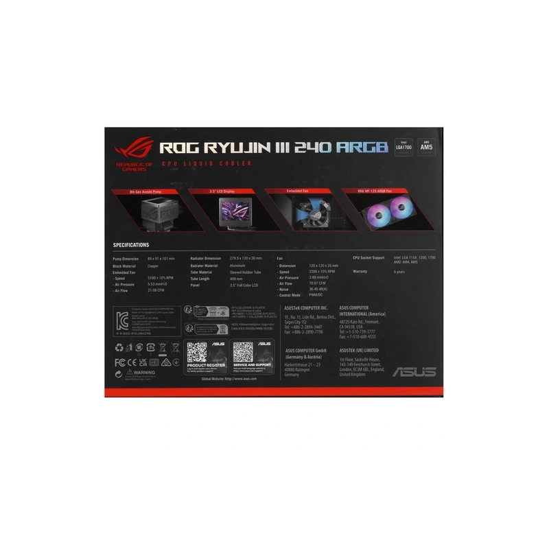 Система жидкостного охлаждения для процессора ASUS ROG RYUJIN III 240 ARGB Black (90RC00K1-M0UAY0)