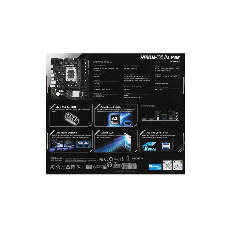 Материнская плата ASRock H610M-H2/M.2 D5