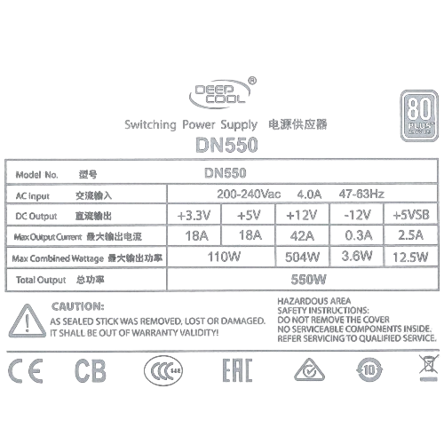 Блок питания Deepcool 550W NOVA DN550 документация