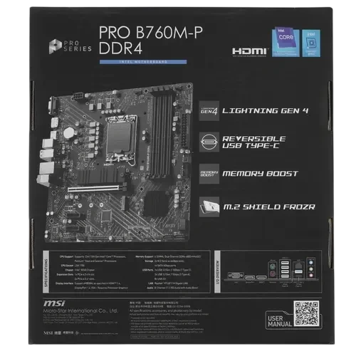 Материнская плата MSI PRO B760M-P DDR4 документация, задняя планка, кабель SATA, крепеж для разъема M.2