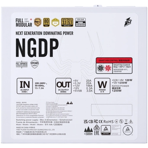 Блок питания 1STPLAYER 1200W NGDP GOLD White (HA-1200BA4-WH) 16 Pin (PCIe 5.1 Connector Cable Details)