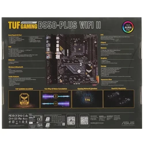 Материнская плата ASUS TUF GAMING B550-PLUS WIFI II 2 x кабель SATA, антенна Wi-Fi, диск с ПО, документация