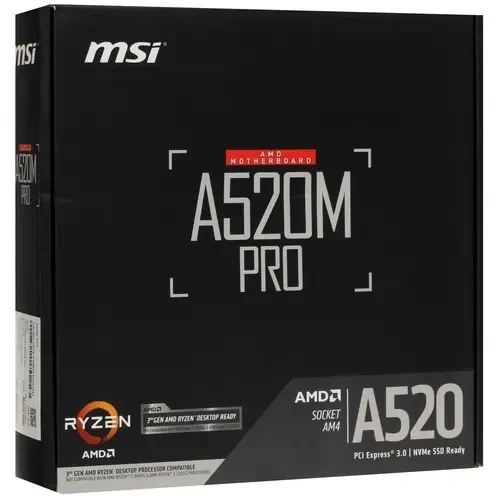 Материнская плата MSI A520M PRO x кабель SATA, диск с ПО, документация, задняя планка