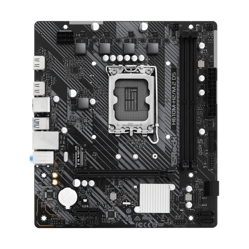 Материнская плата ASRock H610M-H2/M.2 D5 x кабель SATA, документация, задняя планка, крепеж для разъема M.2