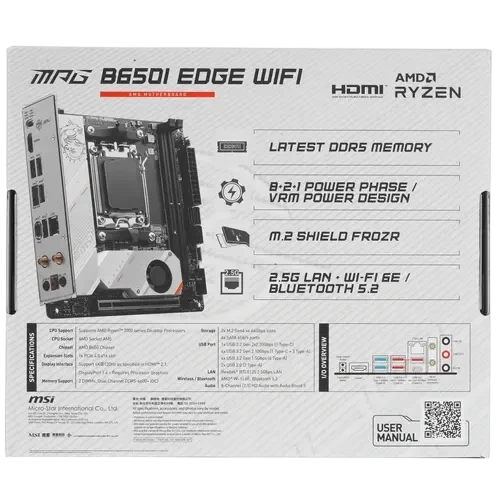 Материнская плата MSI MPG B650I EDGE WIFI 2 x кабель SATA, антенна Wi-Fi, документация