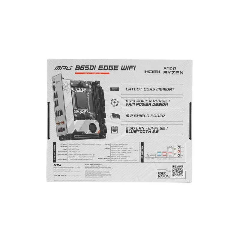 Материнская плата MSI MPG B650I EDGE WIFI 2 x кабель SATA, антенна Wi-Fi, документация