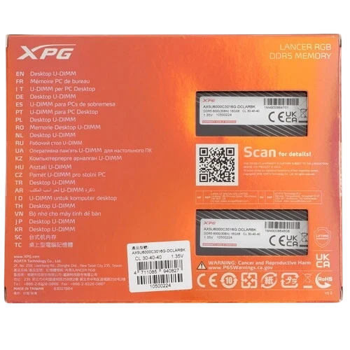 Оперативная память 32 Gb 6000 MHz ADATA XPG LANCER RGB Black (AX5U6000C3016G-DCLARBK)