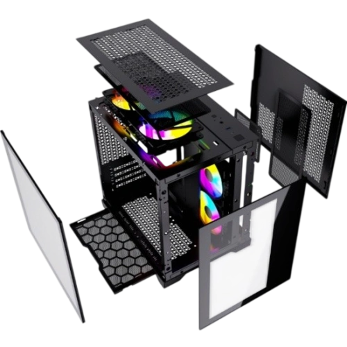 Компьютерный корпус Powercase VISION Micro Black TG 120mm 5-color fan Black mATX (CVBM-L4)