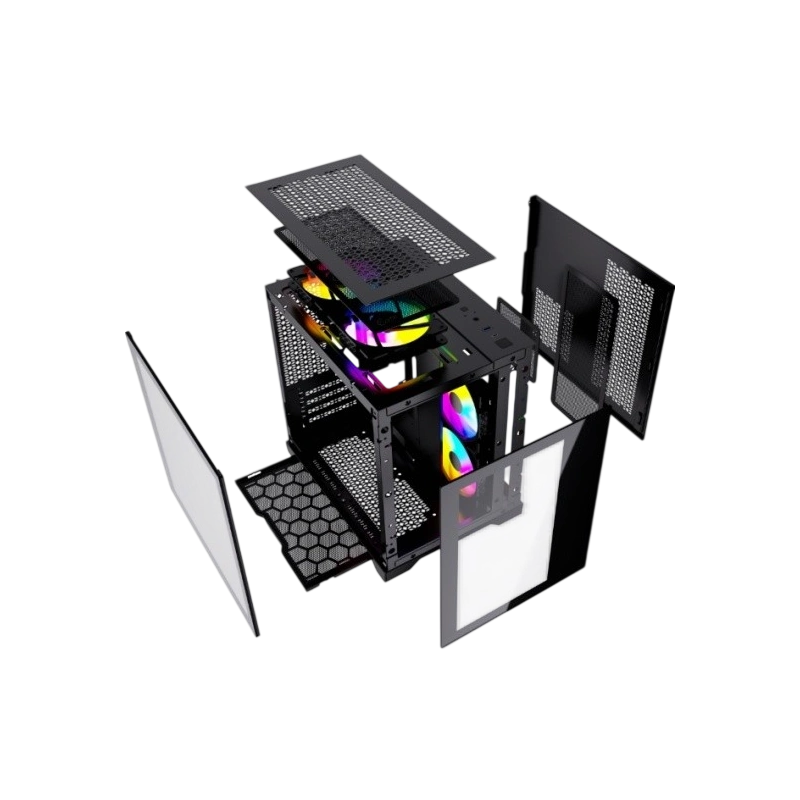 Компьютерный корпус Powercase VISION Micro Black TG 120mm 5-color fan Black mATX (CVBM-L4)
