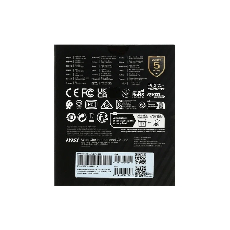 Твердотельный накопитель MSI 240 Gb SPATIUM S270 (S78-440N060-P83) OEM