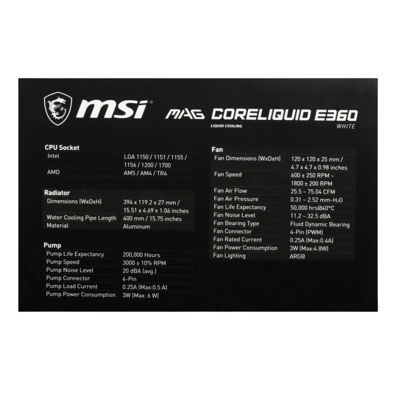 Система жидкостного охлаждения для процессора MSI MAG CORELIQUID E360 ARGB White