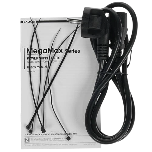 Блок питания Zalman 500W MegaMax (ZM500-TXII) документация, кабельные стяжки, комплект крепежа