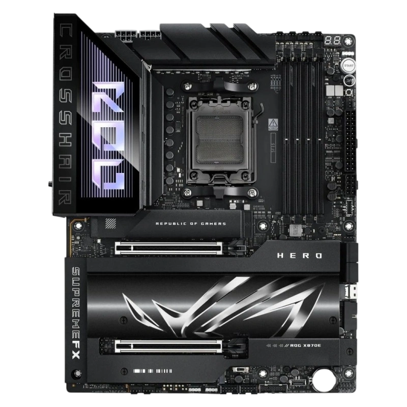 Материнская плата ASUS ROG CROSSHAIR X870E HERO (90MB1IE0-M0EAY0) 4 x кабель SATA, Q-коннектор, USB Flash с ПО, антенна Wi-Fi, документация, комплект наклеек, комплект термопрокладок, крепеж для разъема M.2, открывалка для бутылок, стяжки для кабелей, удл