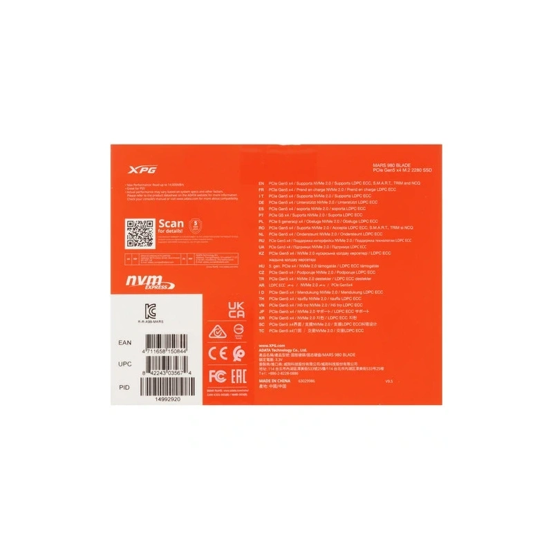 Твердотельный накопитель ADATA XPG 4000 Gb MARS 980 BLADE (SMAR-980B-4TCS) BOX