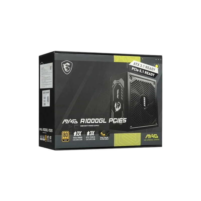 Блок питания MSI 1000W MAG A1000GL PCIE5 (306-7ZP9B11-CE0) 16 Pin (PCIe 5.0 Connector Cable Details) документация, комплект кабелей