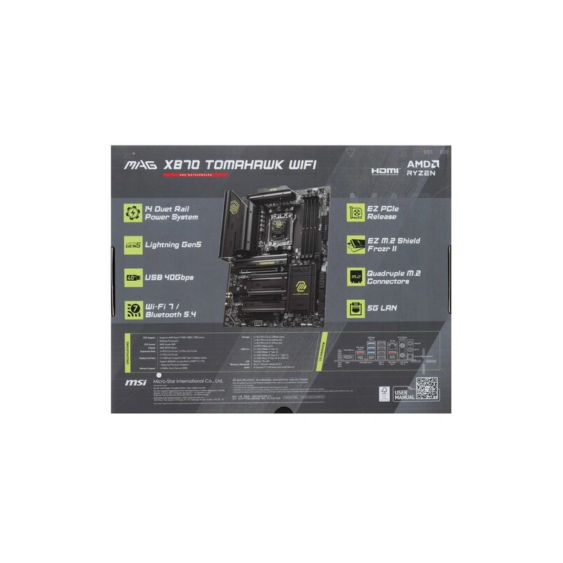 Материнская плата MSI MAG X870 TOMAHAWK WIFI 2 x кабель SATA, документация, комплект наклеек, крепеж для разъема M.2, флешка с ПО