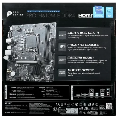 Материнская плата MSI PRO H610M-E DDR4