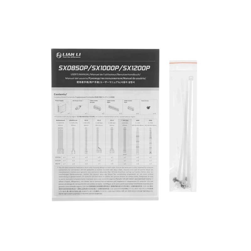 Блок питания Lian Li 850W SX0850P White (G9P.SX0850P.W000.RU) 16 Pin (PCIe 5.1 Connector Cable Details) документация, кабельные стяжки, комплект кабелей