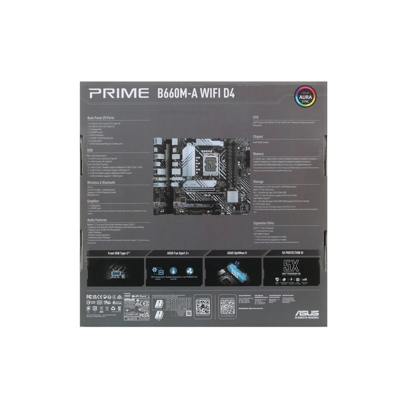 Материнская плата ASUS PRIME B660M-A WIFI D4 (90MB1AE0-M1EAY0) 2 x кабель SATA, антенна Wi-Fi, диск с ПО, документация, задняя планка