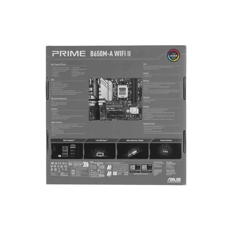 Материнская плата ASUS PRIME B650M-A WIFI II (90MB1EG0-M0EAY0) 2 x кабель SATA, антенна Wi-Fi, документация, задняя планка, крепеж для разъема M.2