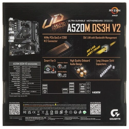 Материнская плата Gigabyte A520M DS3H V2 документация, задняя планка