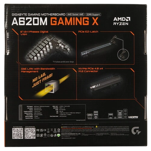 Материнская плата Gigabyte A620M GAMING X x кабель SATA, документация, задняя планка