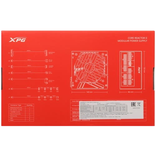 Блок питания ADATA XPG 850W CORE REACTOR II White (COREREACTORII850G-WHCEU) 16 Pin (PCIe 5.0 Connector Cable Details) документация, комплект кабелей