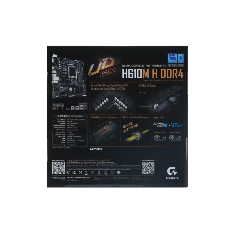 Материнская плата Gigabyte H610M H DDR4 2 x кабель SATA, диск с ПО, документация, задняя планка