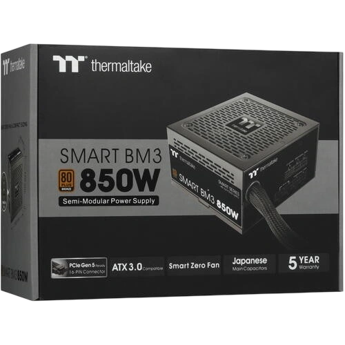 Блок питания Thermaltake 850W Smart BM3 0550 (PS-SPD-0850MNFABE-3) 16 Pin (PCIe 5.0 Connector Cable Details) документация, кабельные стяжки, комплект крепежа