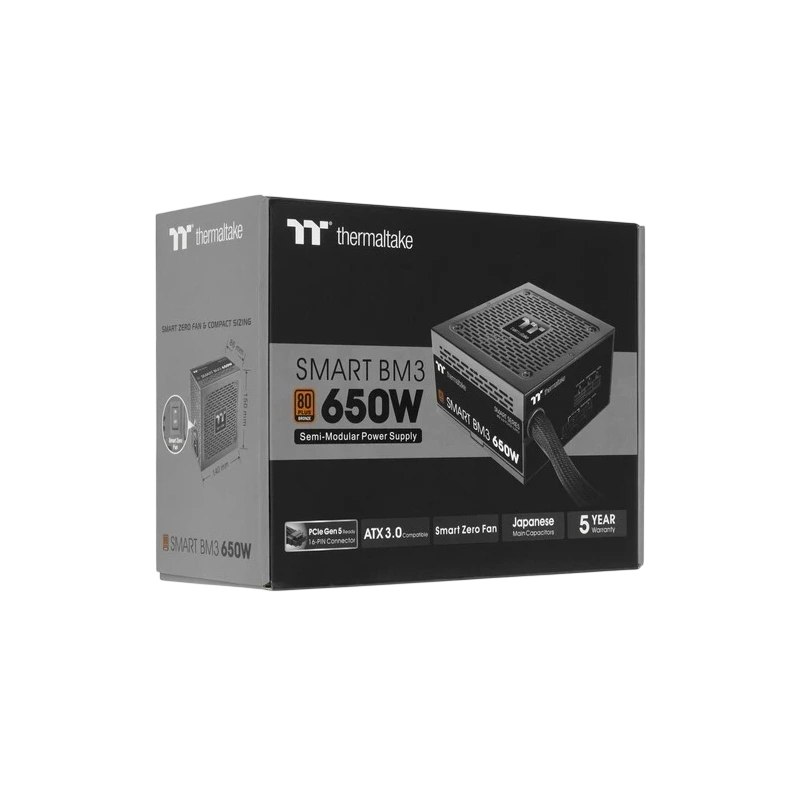 Блок питания Thermaltake 650W Smart BM3 0550 (PS-SPD-0650MNFABE-3) 16 Pin (PCIe 5.0 Connector Cable Details) документация, комплект кабелей, комплект крепежа